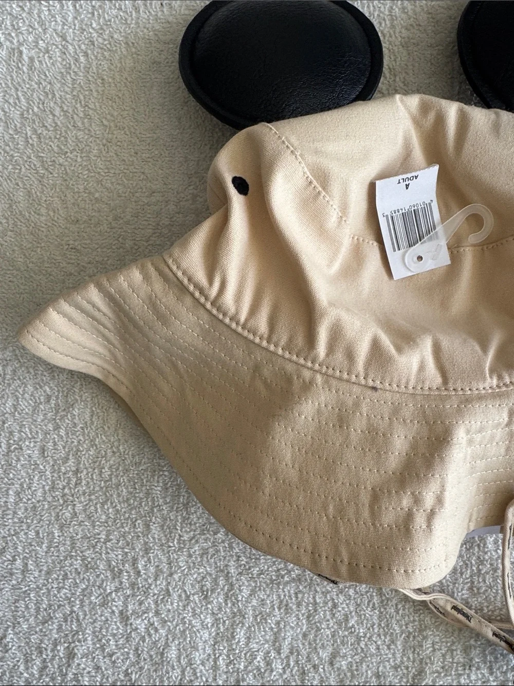 Disney Disneyland Beige Bucket Hat with Black Mickey Ears
